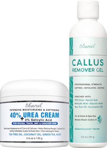 Ebanel Set of Salon Grade Callus Remover for Feet Gel + 40% Urea Foot Cream | Dry Cracked Heel Repair with Salicylic Acid, Epsom Salt, Helps Soften and Smooth Calluses and Rough Skin for Baby-Soft Feet - size: 13.1 Ounce (Pack of 1)