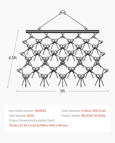 VEVOR Drag Harrow,5 ft x 4.5 ft Durable Chain Harrow with 60 Sharp Teeth,Suitable for ATV UTV Tractor, Ideal for Soil Preparation, Seeding, Smoothing Landscapes, and Yard Gravel Driveway Maintenance - size: 5 x 4.5 ft