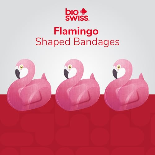 BioSwiss Bandages, Flamingo Shaped Self Adhesive Bandage Set, Latex Free, Sterile Wound Care, 50 Count - size: 50-Count Tin, style: Flamingo