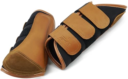 Jeereal Brushing Horse Boots Equine Boots | Protective Gear and Training Equipment | Neoprene,Waterproof Cloth and Genuine Leather Made of (Brown, Cob (Medium)) - color: Brown, size: Cob (Medium)