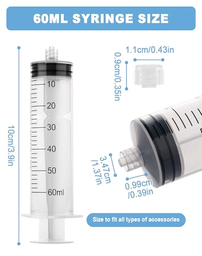 60mL Syringes without Needle, Sterile, Individually Wrapped | Luer Lock Syringe with Cap, Accurate Liquid Measurement for Lab Use and Home Care, 10 Pack - style: 60ML
