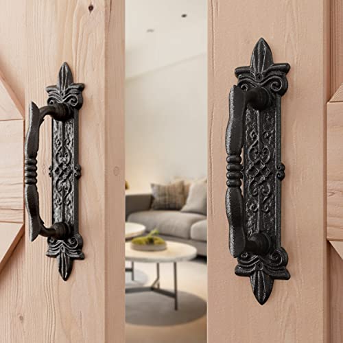 SMARTSTANDARD 9" Barn Door Handle, Heavy Duty Black Powder Coated, 4PCS | Antique Barn Door Handle, Large Rustic Retro Cast Iron Handle for Gates Garages Sheds Furniture, Square - size: 4 handles