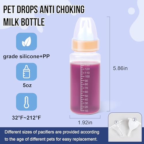ASEVAT 5 oz 3PackPet Feeding Bottle, Anti-Choking Puppy Feeder Design,with 3pcs Replaceable and Reusable Silicone Nipples for Feeding Puppies, Kittens, Small Animals - color: Yellow