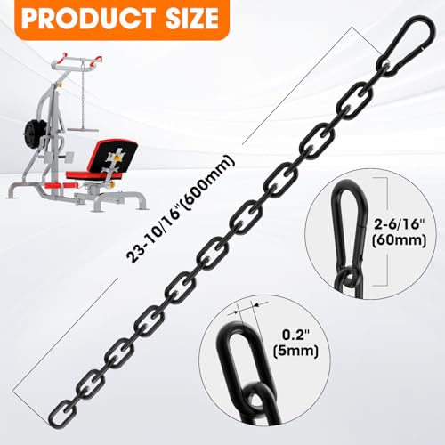Gate Chain Lock, 23.6 Inch Chain Fence Gate Latch, Black Dia 5mm-1Pc | Outdoor Hardware Lock Chain with Carabiner for Yards, Pet Cages, Horse Goat Dog Stall Barn and Fence Gates - color: Black Dia 5mm-1Pc