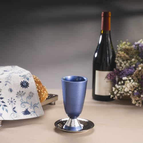 EMANUEL Yair Kiddush Cup Anodized Blue Aluminum with Hammered Finish (CUK-4)