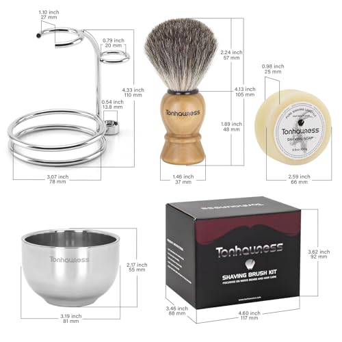 Badger Hair Shaving Brush With Wood Handle, Goat Milk Shaving Soap, Dual-ring Base Stainless Steel Shaving Stand Holder and 3 Layers Shaving Bowl for Men's Wet Shaving (Wood With Badger Hair) - color: Wood With Badger Hair