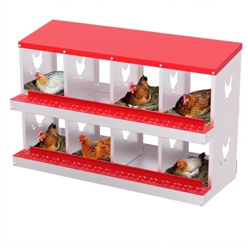 Chicken Nesting Box, 8-Hole Nesting Boxes, Removable Tray, Ventilation Holes, Easy Egg Collection & Cleaning, Laying Boxes for Hens, Red - color: Red, size: 8 Holes