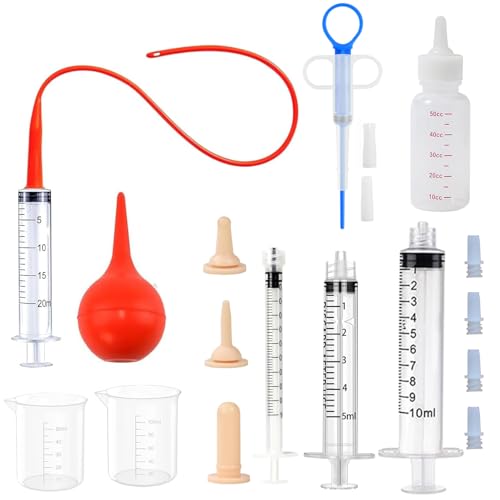 Newborn Kitten Nursing Bottle Feeding Kit, Pet Bottle, Silicone Nipples, 8 FR Feeding Tube, Pet Pill Shooter, Aspirator Bulb, Small Animal Feeding Supplies for Newborn Pet Dog Rabbit Goat