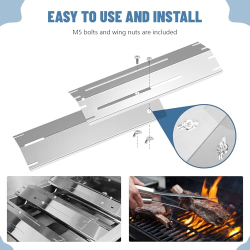 Universal Stainless Steel Adjustable Grill Heat Plates Heat Tents Heat Shields Grill Burner Cover,Compatible with Weber, Charbroil, Brinkmann, Chargriller etc.,Extends from 11.75" up to 21" L,3 Pack - size: 3-Pack