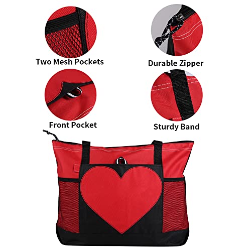 Tote Bag Large Size Shoulder Bag with Zipper, Lightweight Casual Travel Luggage Bag with Two Mesh Pockets for Women - color: Red