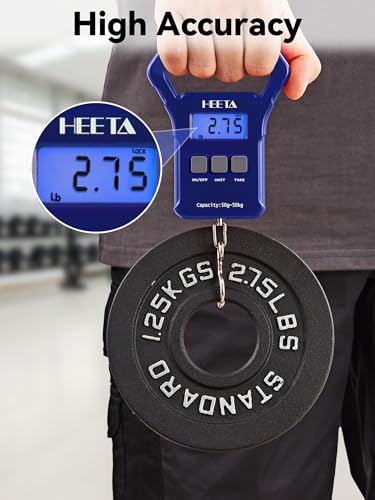 HEETA Fish Scale 110lb/50kg Digital Hanging Fishing Luggage Weight Scale | Portable with Backlit LCD Display, Hook & Non-Slip Large ABS Handle, Fishing Gifts Gear for Men, 2 AAA Batteries Included - color: Blue
