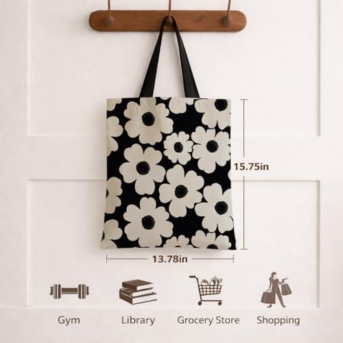 Vintage Floral Canvas Tote Bag, Aesthetic Botanical Reusable Grocery Bags for Women, Elegant Floral Lover Gift Tote - color: Color31