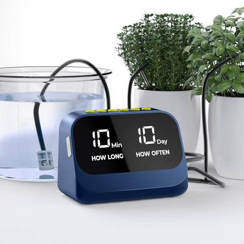Automatic Watering System for Potted Plants, Plant Waterer, DIY Drip Irrigation Kit with Smart Timer, Waterproof LED Display & Large Capacity Battery, Precise Distribution of Water (Blue)