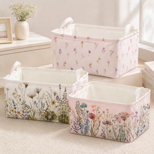 Wild Flowers Shelf Basket Floral Baby Shower Basket for Kids Girls Room Rectangle Clothes Toys Cube Storage Basket (Flowers) - color: Wild flower
