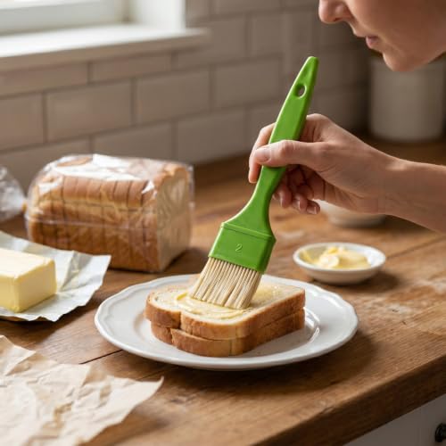 4pcs Natural Bristle Basting Brush 1/2/3/4 Inch Pastry Brush for Baking Bristle Basting Brushes for Cooking BBQ Brushes for Butter Oil Egg and Sauce Turkey Marinade with Hang Hole Design Green