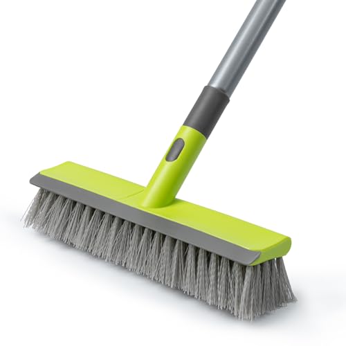 Floor Scrub Brush with 57" Long Handle, 2 in 1 Scrape and Deck Brush Floor Scrubber for Cleaning Smooth Concrete, Carpet, Patio, Kitchen Wall and Tile