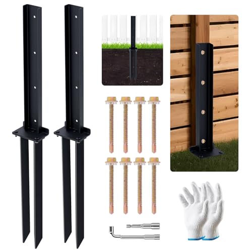 2-Pack Fence Post Repair Kit, 32in Heavy Duty Ground Spike Anchor for Wooden Post Repairing Tilted/Broken Posts - size: 2 Pack