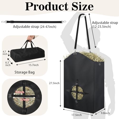 3 Pcs Hay Bags for Goats, 27.5" x 17.5" x 9.8" Hay Feeder, Plastic Buckle | Portable & Slow Hay Feeder for Goats, Adjustable Hanging Strap, Waterproof Lining, 800D Oxford Cloth, Sheeps, Small Horses - color: 3 Pcs with storage bag