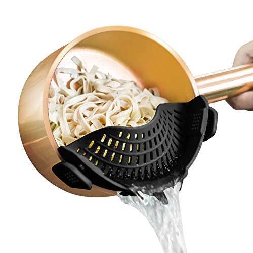 AUOON Clip On Strainer Silicone for All Pots, Standard 8.86 x 3.55in, Black | Food-grade BPA-free, Fits Pots Pans Bowls, Dishwasher Safe, for Pasta Noodles Vegetable Fruits, Space-saving Kitchen Gadget - color: Black, size: Standard 8.86 x 3.55 in