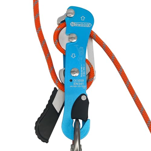 NewDoar Climbing Stop Descender Rappelling Belay for Ropes 10-12mm The Novices for Rescue & Arborist CE Certification - color: Blue