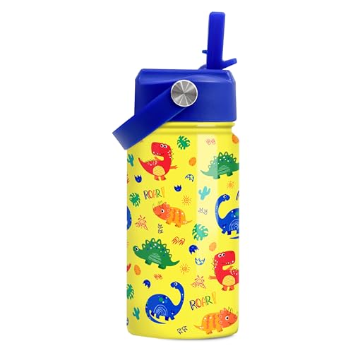Dinosaur Kids Water Bottle - 12 Oz Insulated Stainless Steel - Straw Lid for Toddlers & Kids - School & Sports Travel Cup - color: Dinosaur 2