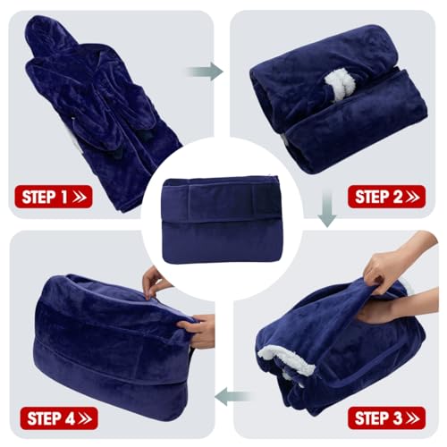 JOYWOO Navy Foldable Wearable Blanket Hoodie with Gloves,Oversized Cat Lovers Sweatshirt Blanket for Adult,Birthday Gifts for Men,Dad,Husband Cozy Sherpa Hooded Blanket with Giant Pocket Winter Gifts - color: Navy Blue, size: Lightweight