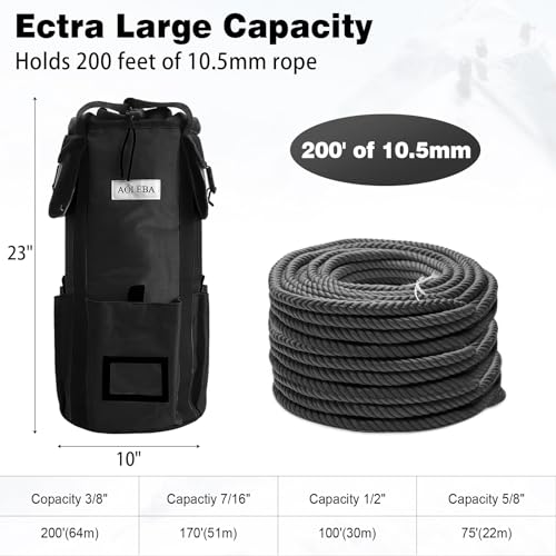 AOLEBA Arborist Rope Storage Bag Tree Climbing Rock Rope Bucket Backpack Rope Storage Bag Large Capacity 1680D Thicken Nylon Material with Hand Straps, Side Pockets - color: Black