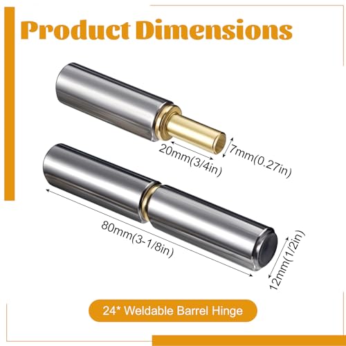 24 Pack Weld On Bullet Hinge, 3 inch Heavy Duty Weldable Barrel Hinge for Metal Gate, Trailer Ramp Pin OD 1/2 inch