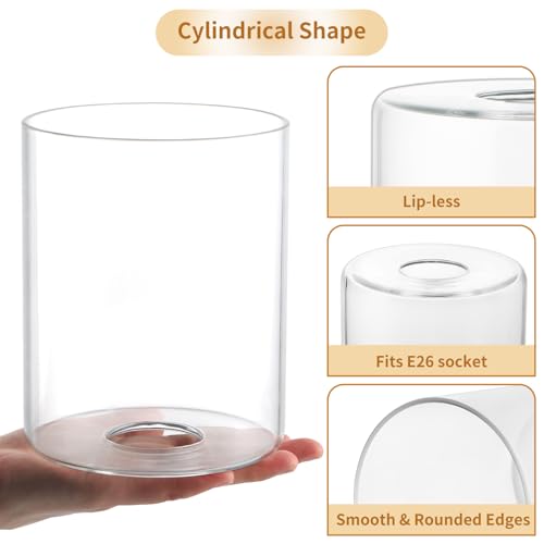 Large Clear Cylinder Glass Lamp Shade, Lip-less Light Fixture Cover, Replacement Globe for Desk Lamps, Wall Sconces, Pendant Light