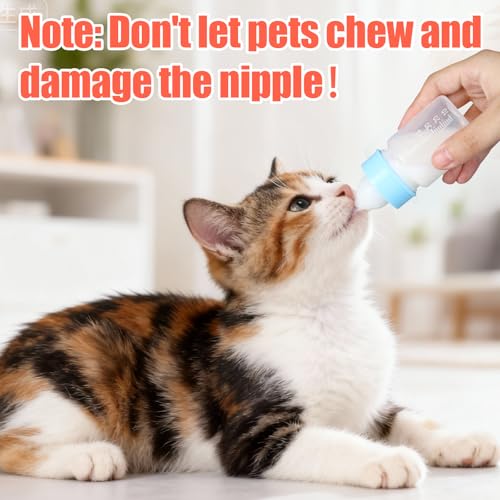 DEMORA Kitten Bottle Feeding Kit, Graduated Nursing Feeding Bottles for Pet Kitten Puppy Hamster Rabbit with Two Kinds of Replaceable Nipples Feeder (Clear, 2 oz)