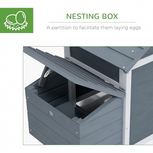 PawHut Grey Small Solid Wood In Ground Poultry Cage with 2 Doors, Nesting Box and Removable Tray D51-108GY | Hen House Poultry Cage, 2 Doors, Nesting Box, Removable Tray - color: Gray