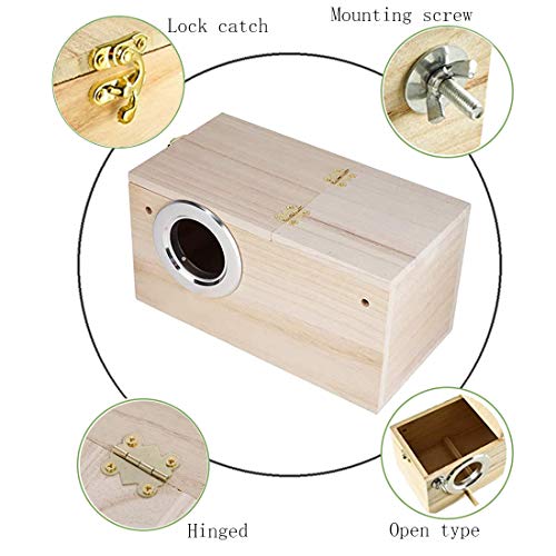 PINVNBY Parakeet Nesting Box,Bird House Wood Breeding Box Parrots Mating Box for Lovebirds Cockatoo Budgie Finch Canary and Medium-Sized Birds(L) - size: 【Large:11.4x5.9x5.9 Inches】