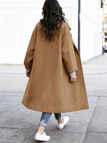 Women's Winter Wool Coat Notch Lapel Single Breasted Casual Mid Long Pea Trench Coat - color: Khaki, size: Medium