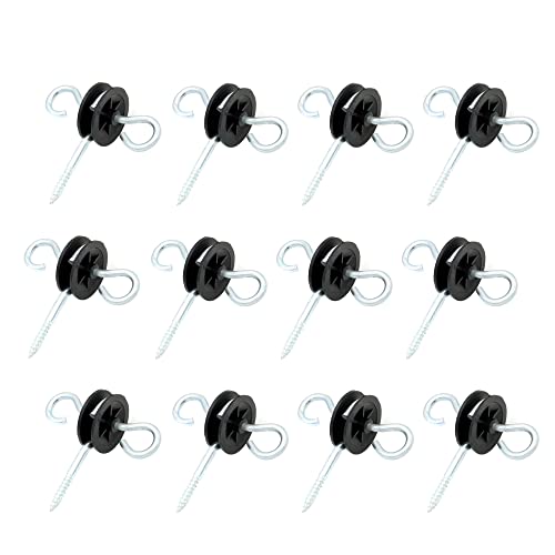 12 Pcs Farm Electric Fence Gate Handle Anchors, Black | Wood Post Screw-in, Electric Fence Insulator