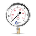 15 PSI Glycerin Liquid Filled Pressure Gauge, 4" Dial, 1/4 NPT Lower Mount, 304 Stainless Steel Case, Brass Wetted Parts, Dual Scale PSI/Bar - ASME B40.1 Grade A - size: 0-15 Psi, style: STANDARD