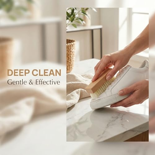 GLEAVI 4Pcs Shoe Cleaning Brush Set: Sturdy Wood Handle Soft Nylon Bristle Scrubbers, 3.7 Inch Portable Dirt Remover for Sneakers, Suede & Leather Boots