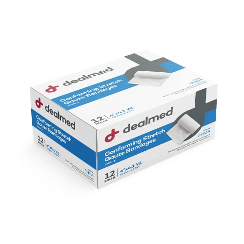 Dealmed Sterile 4 in Stretch Gauze Bandage - Latex Free - 12 Rolls | Polyester Mesh, Individually Wrapped, Self Adhering, Non Adherent, Breathable, Conforming Design, First Aid Burn Care - size: 4 Inch (Box), style: Sterile