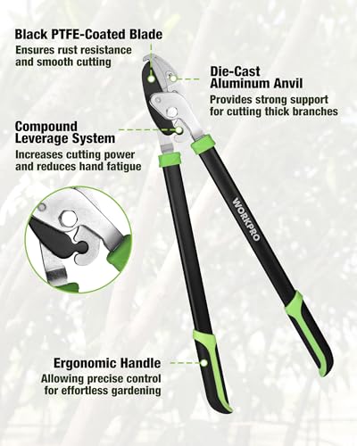WORKPRO 3-Piece Garden Shears Set, Heavy-Duty Gardening Clippers | Includes 20” Hedge Shear, 24” Anvil Lopper & 8” Pruning Shear, with Sharp Blade, Comfort Grip for Branch, Shrub, and Hedge - size: 3PCS - Garden Shears Set
