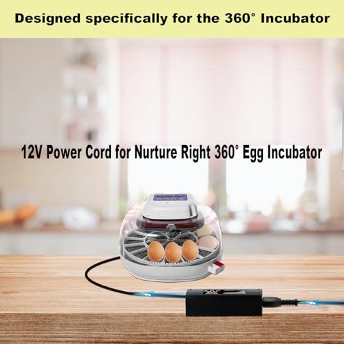 12V Power Cord for Nurture Right 360° Egg Incubator Compatible with Nurture Right 360° Egg Incubator Charger Power Adapter Cord
