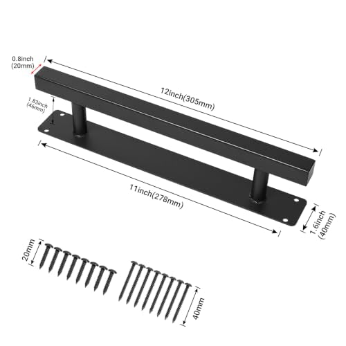 12'' Black Square Pipe Sliding Door Handles, Outdoor Gate Handles | Pack of 2, Heavy Duty Metal, Matte Black, Farmhouse Garage Fence Sheds Cabinet Closet Drawer Door Pulls, 2 Size Screws - style: Square