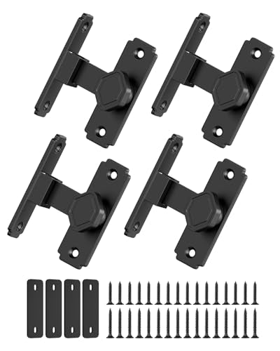 90 Degree Barn Door Lock, Rustproof Sliding Gate Latch, Black 4Pcs | Multipurpose Security Lock for Bathroom, Cabinet, Pet Cage, Garden Shed, Window And Sliding Wooden Doors - color: Black-4PCS
