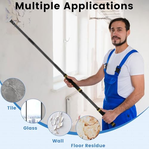 Floor Scraper Long Handle, 31"- 58" Razor Blade Floor Scraper Heavy Duty Tool with 10 Blades for Cleaning Wall Razor Glass Wall Gum Paint Tile Glue Adjustable Metal Pole (58)
