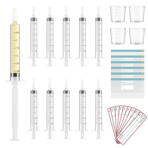 60 Sets 3Ml Colostrum Collector Kit Include 60 3ml No Needle Sterile Syringes with Cap, 4 Measuring Cup, 6 Zip-lock Storage Bags, 60 Labels for Breast Milk Collector - size: 60pcs-3ml