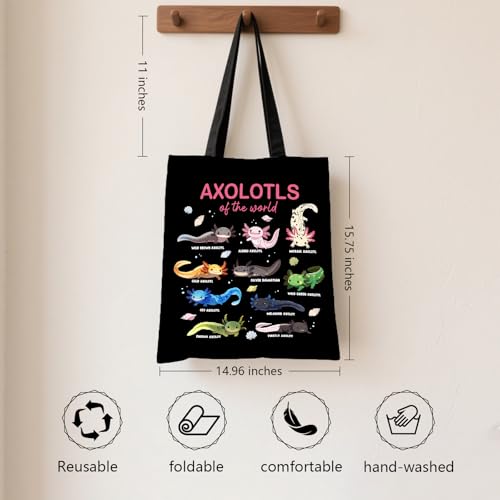 Aesthetic Canvas Tote Bag for Women - with Magnetic Snap Closure & Zipper Inner Pocket Reusable Totes Bag - color: Axolotls1