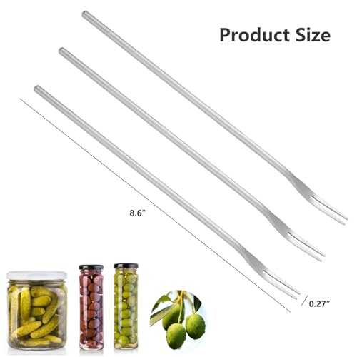 Asanta 3 PCS Stainless Steel Pickle Fork, 8.6 Inch Long Handle Olive Fork, Cocktail Forks, Pickle Picker, Dessert Fruit Forks - color: Silver