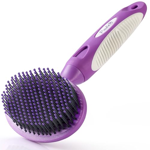 Round Bristle Pet Brush for Dogs and Cats - Soft Dog Brush for Grooming Short or Long Hair - Gentle Tool for Sensitive Skin Removes Dander, Dirt, and Detangles (Purple) - color: Purple