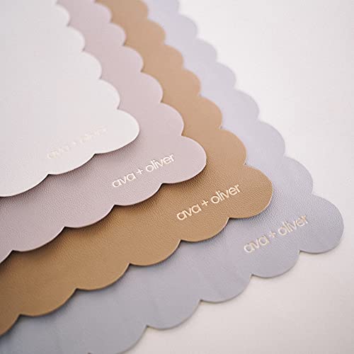 Vegan Leather Baby Changing Mat 16x30in, Wipeable, Foldable, Tan Scallop | Wipeable vegan leather changing mat folds compact for travel, portable multipurpose 16x30in - color: Tan Scallop