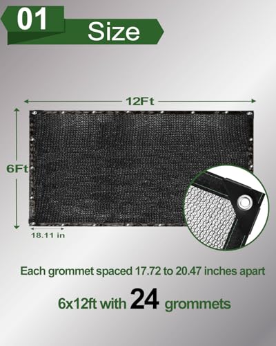 vensovo 30% Black Shade Cloth, 6 x 12 ft HDPE Sunblock Mesh | Light shade for vegetables, flowers and young plants, helping reduce harsh sunlight while allowing airflow and rain through - color: 30% Shade, size: 6′x12′