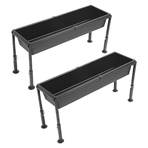 2 Pcs Livestock Feeders Water Trough 42" Long 11 Gallon with | Adjustable Stand for Feeding Farm Livestock Sheep Horses Chickens Pigs and Cattle Steel+Plastic Powder Coated