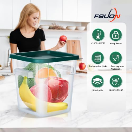 4 Pack 4 Qt Square Polycarbonate Food Storage Containers with Lids | Clear BPA-free PC with lids, side handles, measurement scale and stackable design; for food prep, storage and freezer use. - color: 4Qt